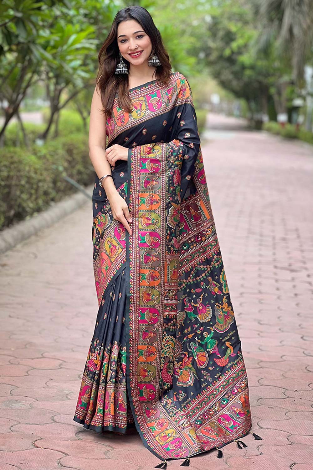 Black Pashmina Silk Woven Design Saree