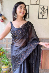 Black Burberry Embroidered Saree