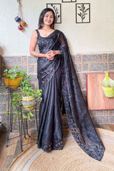 Black Burberry Embroidered Saree