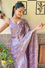 Lavender Burberry Embroidered Saree