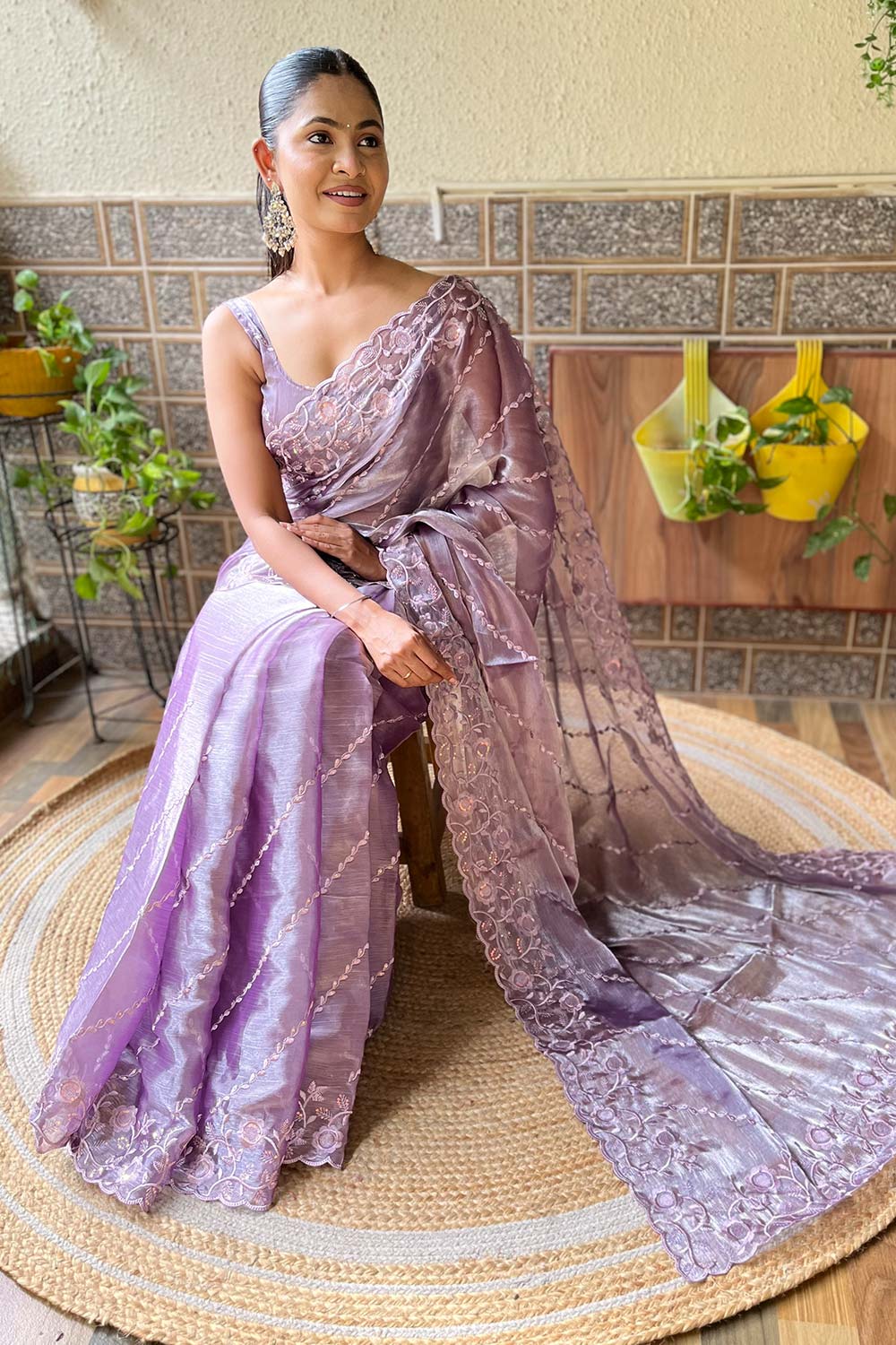 Lavender Burberry Embroidered Saree