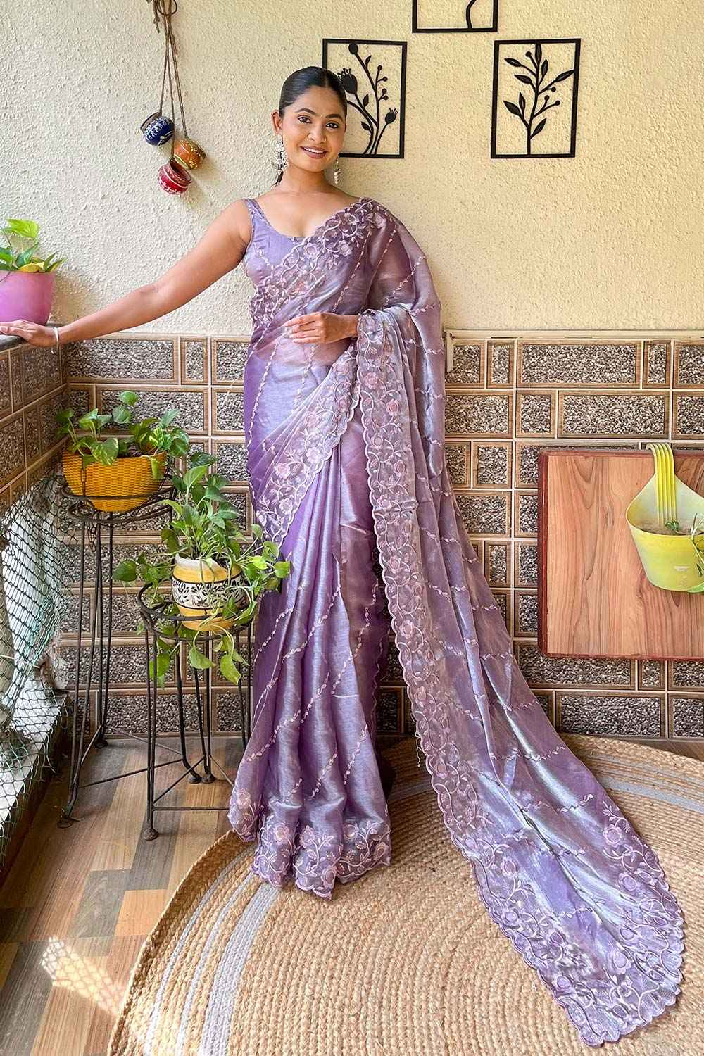 Lavender Burberry Embroidered Saree