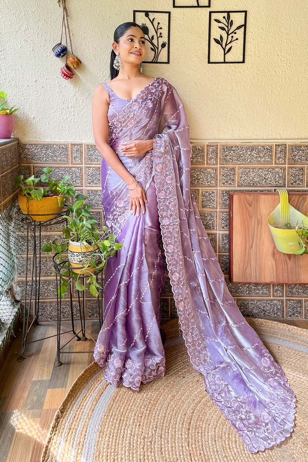 Lavender Burberry Embroidered Saree