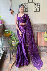 Purple Burberry Embroidered Saree