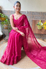 Pink Burberry Embroidered Saree