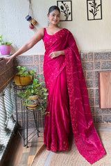 Pink Burberry Embroidered Saree