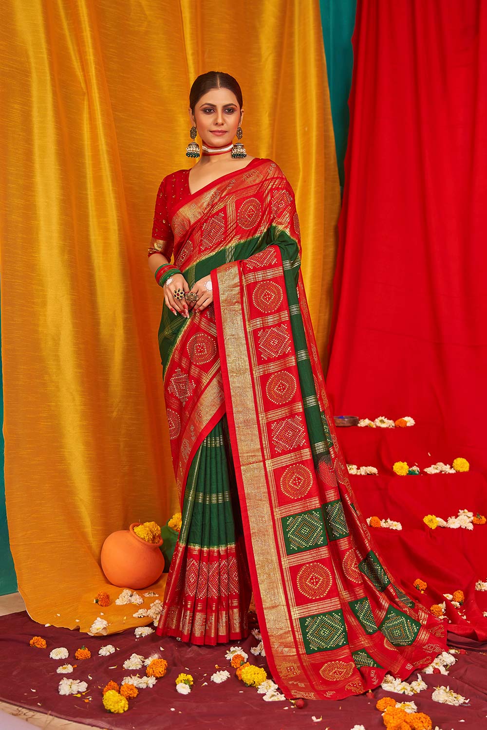 Lunar Green Tussar Silk Woven Saree