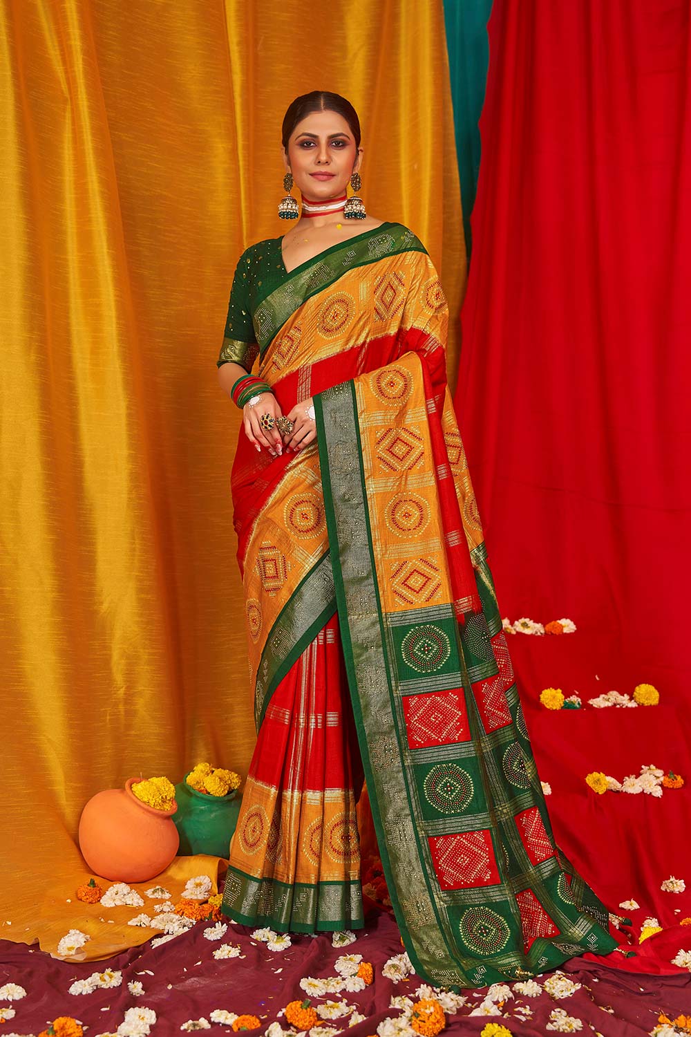 Mustard Tussar Silk Woven Saree