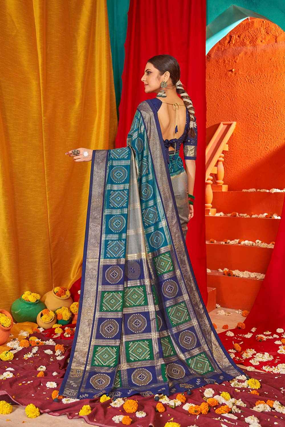 Blue Tussar Silk Woven Saree