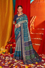 Blue Tussar Silk Woven Saree