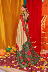 Beige Tussar Silk Woven Saree