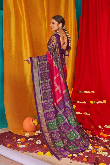 Pink Tussar Silk Woven Saree