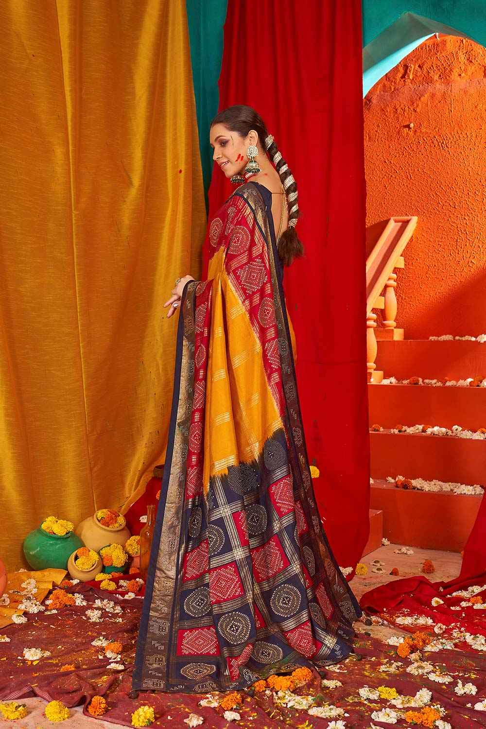 Gold Tussar Silk Woven Saree