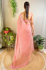 Peach Crystal Silk Embroidered Saree