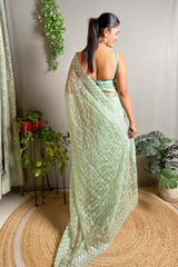 Pista Crystal Silk Embroidered Saree