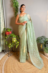 Pista Crystal Silk Embroidered Saree