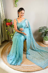 Sky Blue Crystal Silk Embroidered Saree