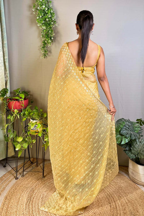 Yellow Crystal Silk Embroidered Saree