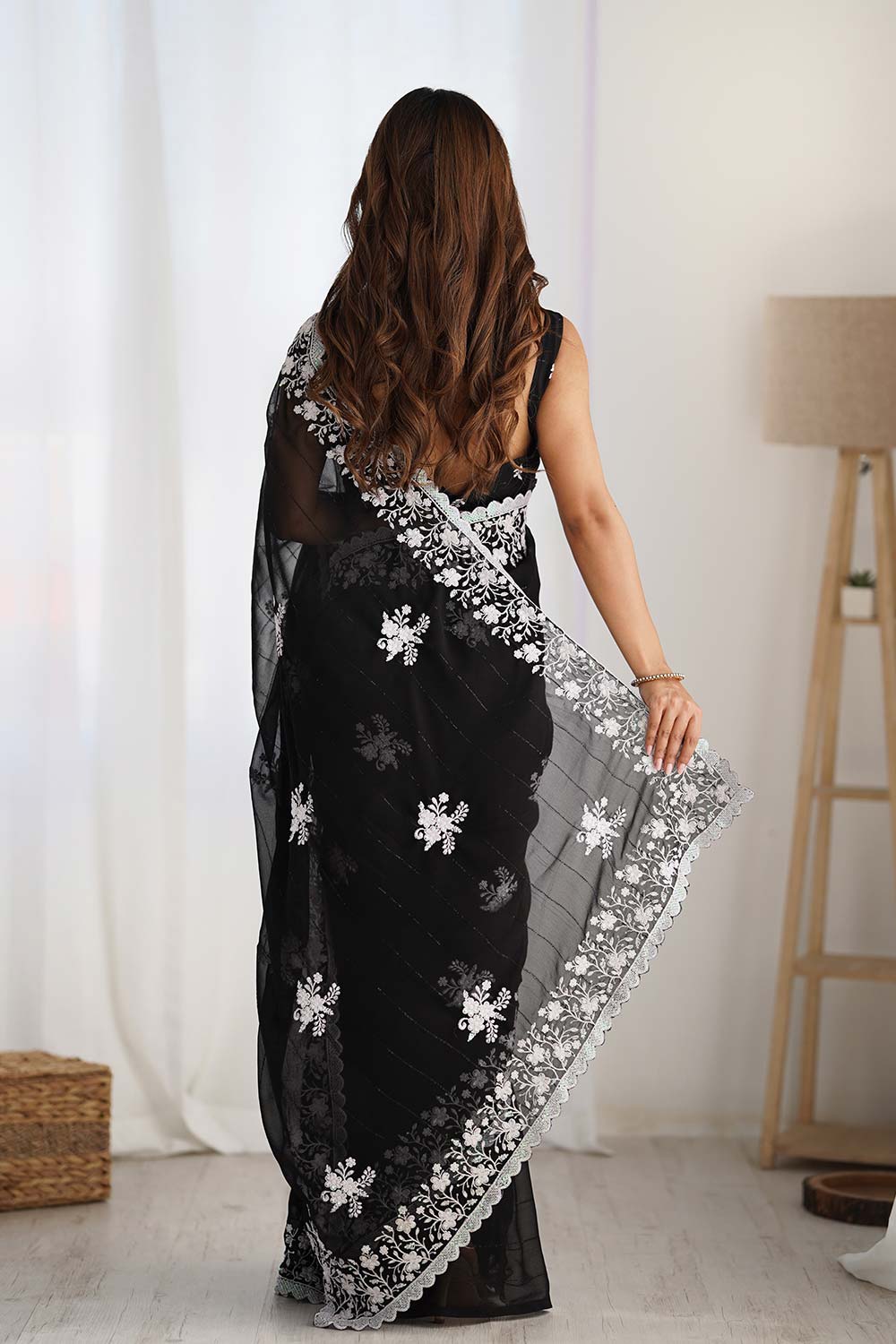 Black Georgette Embroidered Saree