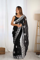 Black Georgette Embroidered Saree