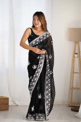 Black Georgette Embroidered Saree