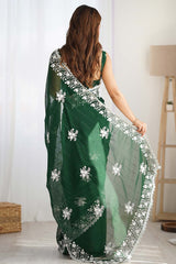 Green Georgette Embroidered Saree