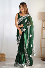 Green Georgette Embroidered Saree