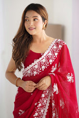 Pink Georgette Embroidered Saree