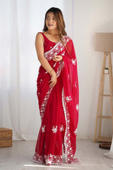 Pink Georgette Embroidered Saree