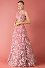 Pink Soft Net Embroidered Lehenga Choli