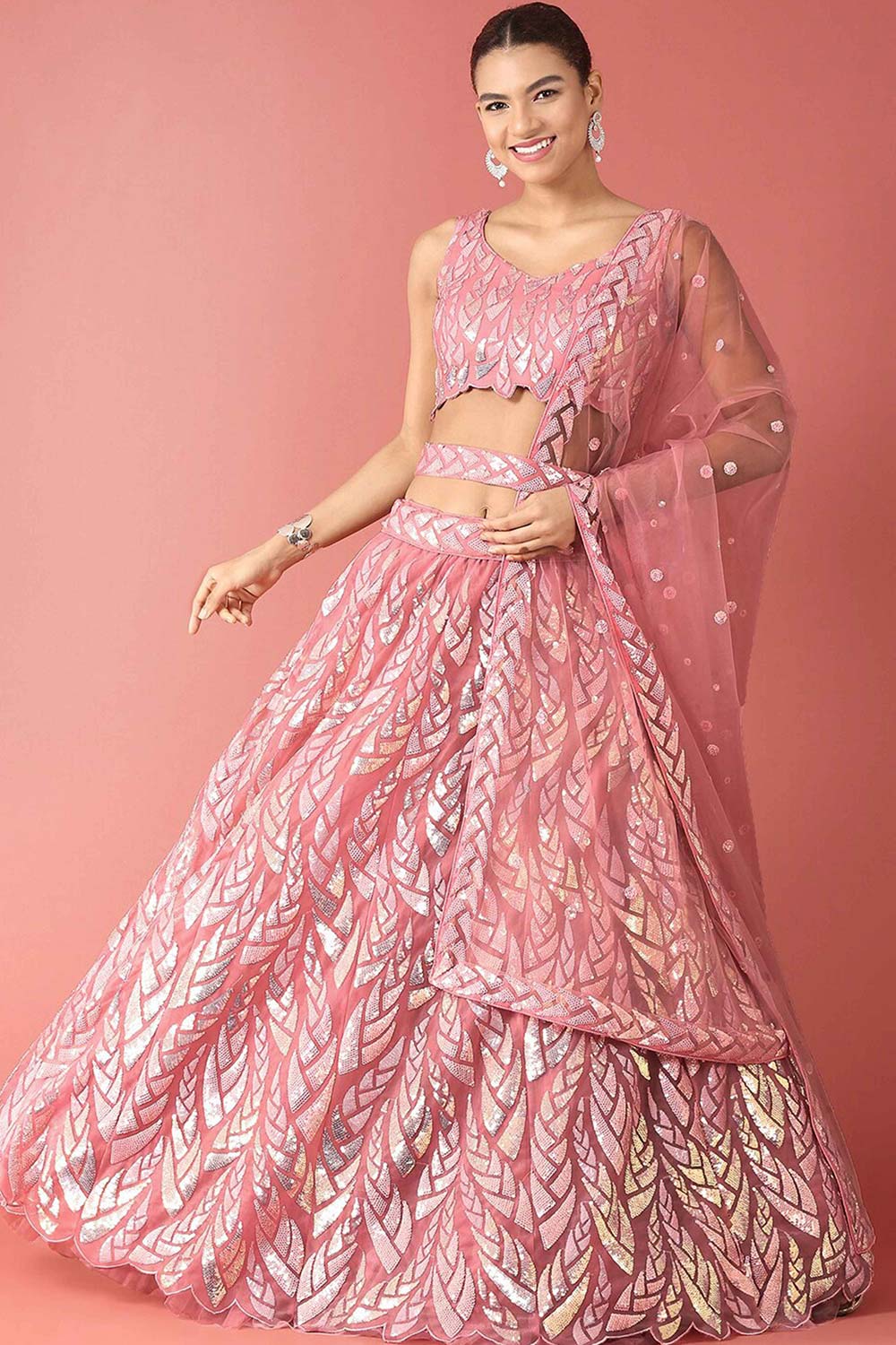 Pink Soft Net Embroidered Lehenga Choli