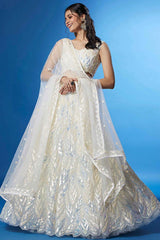 White Soft Net Embroidered Lehenga Choli