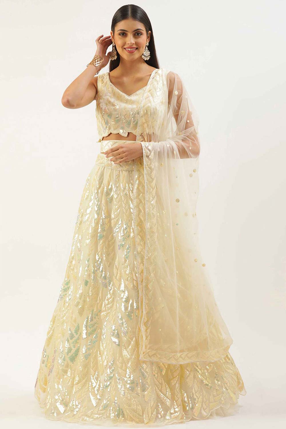 Yellow Soft Net Embroidered Lehenga Choli