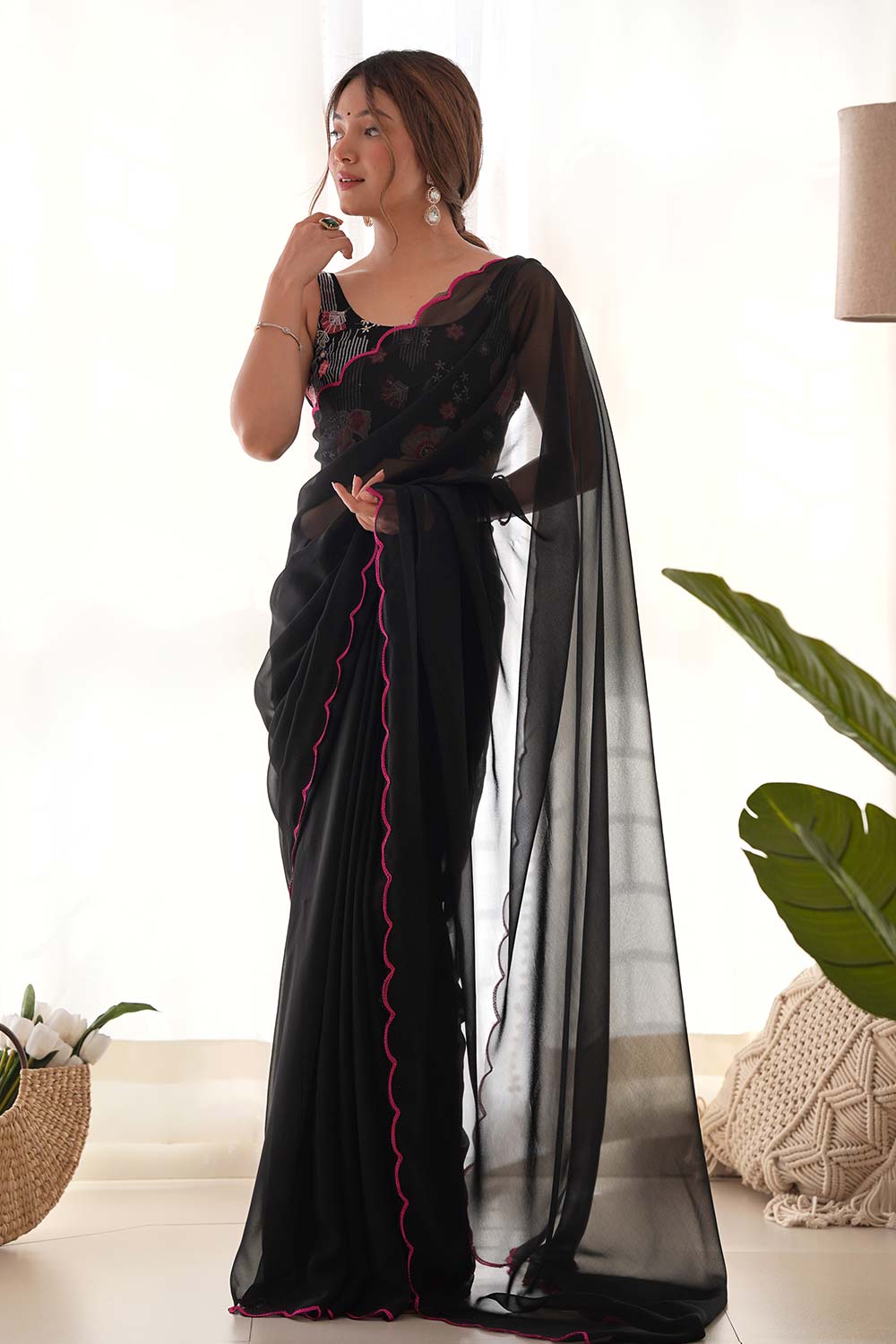 Black Georgette Embroidered Saree