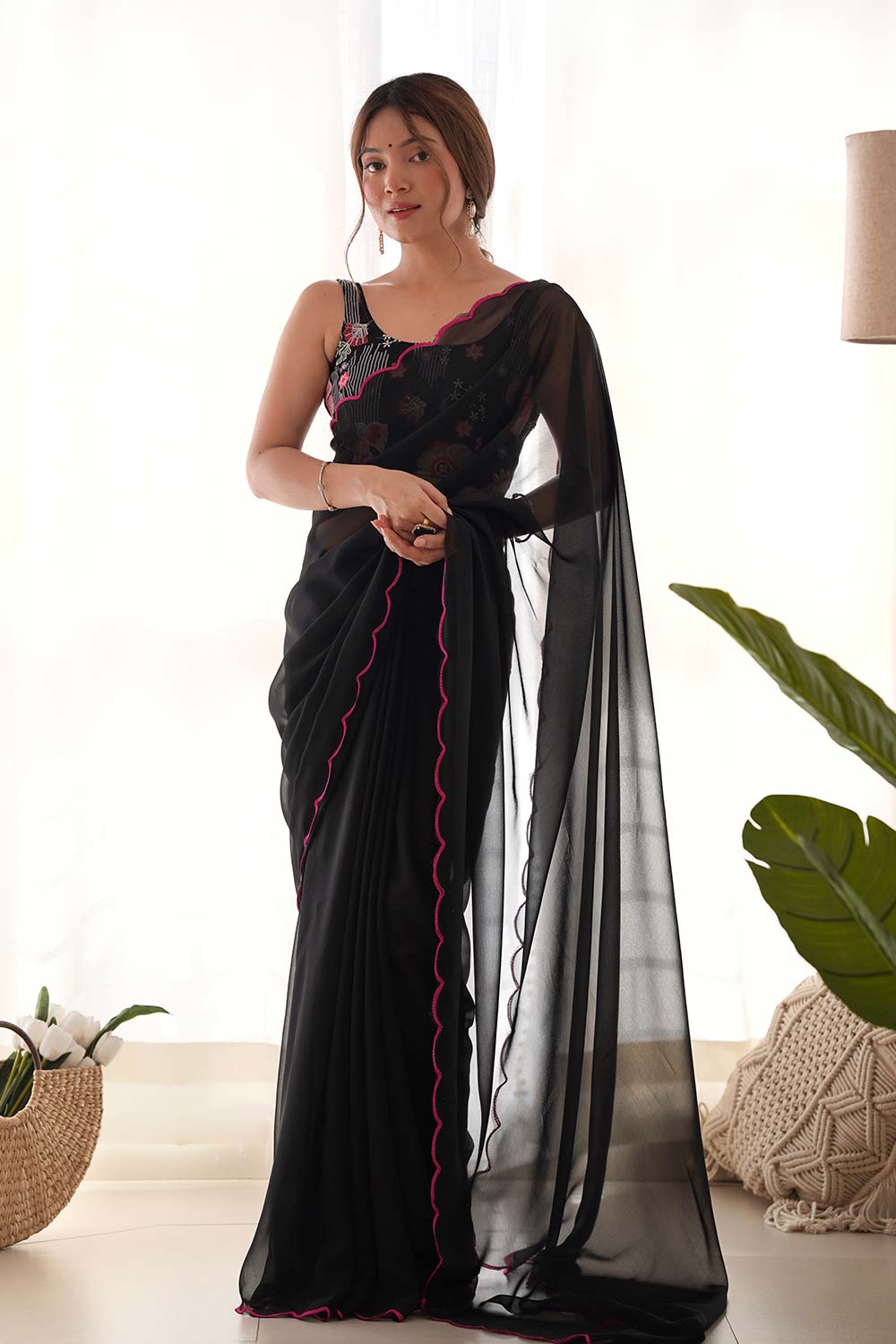 Black Georgette Embroidered Saree