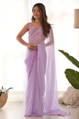 Lavender Georgette Embroidered Saree