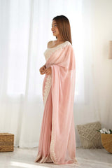 Onion Pink Georgette Embroidered Saree