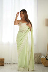 Pista Georgette Embroidered Saree