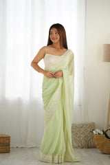 Pista Georgette Embroidered Saree