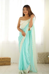 Sky Blue Georgette Embroidered Saree