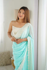 Sky Blue Georgette Embroidered Saree