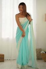 Sky Blue Georgette Embroidered Saree