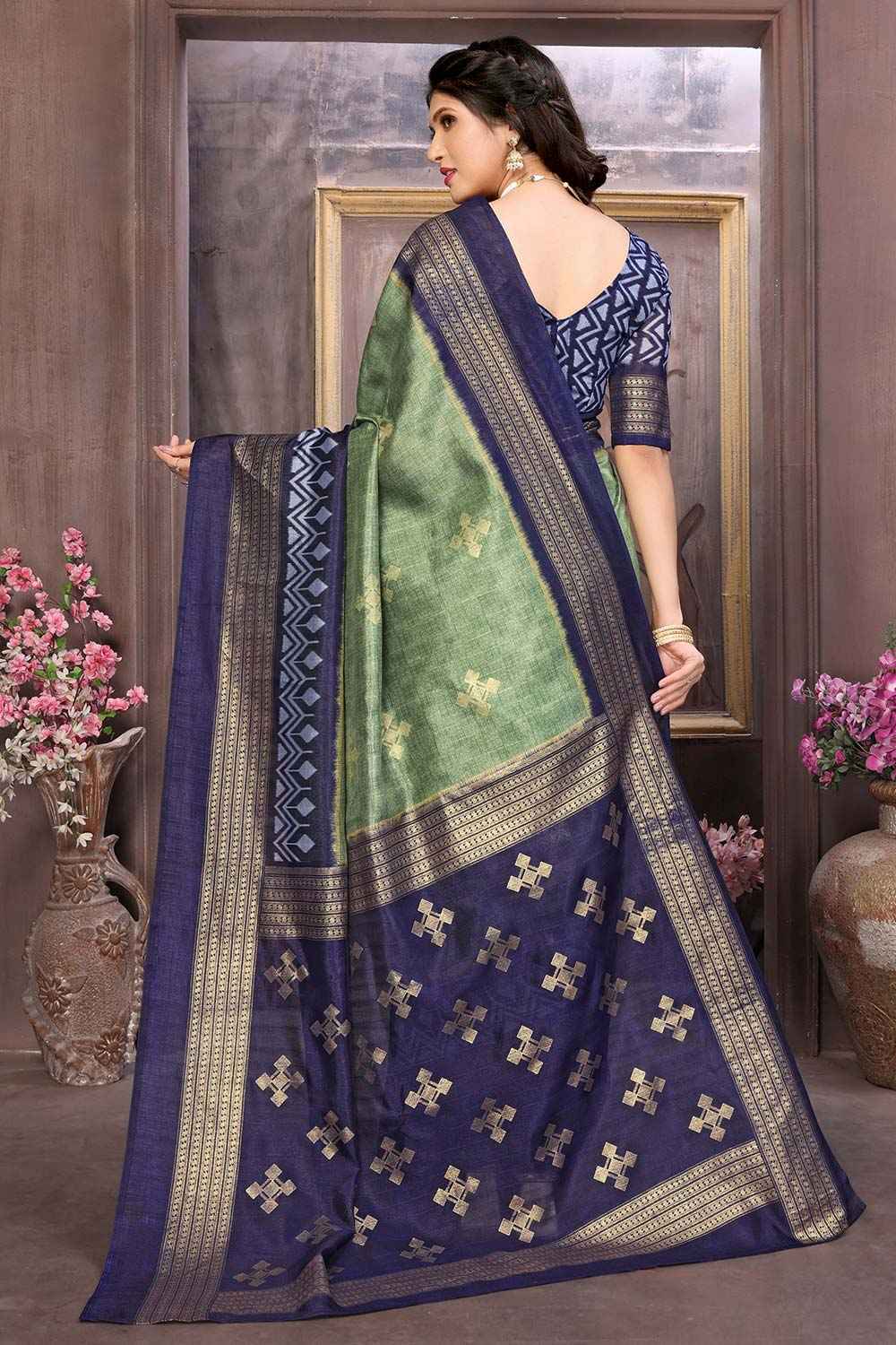 Hazel Green Cotton Silk Woven Saree