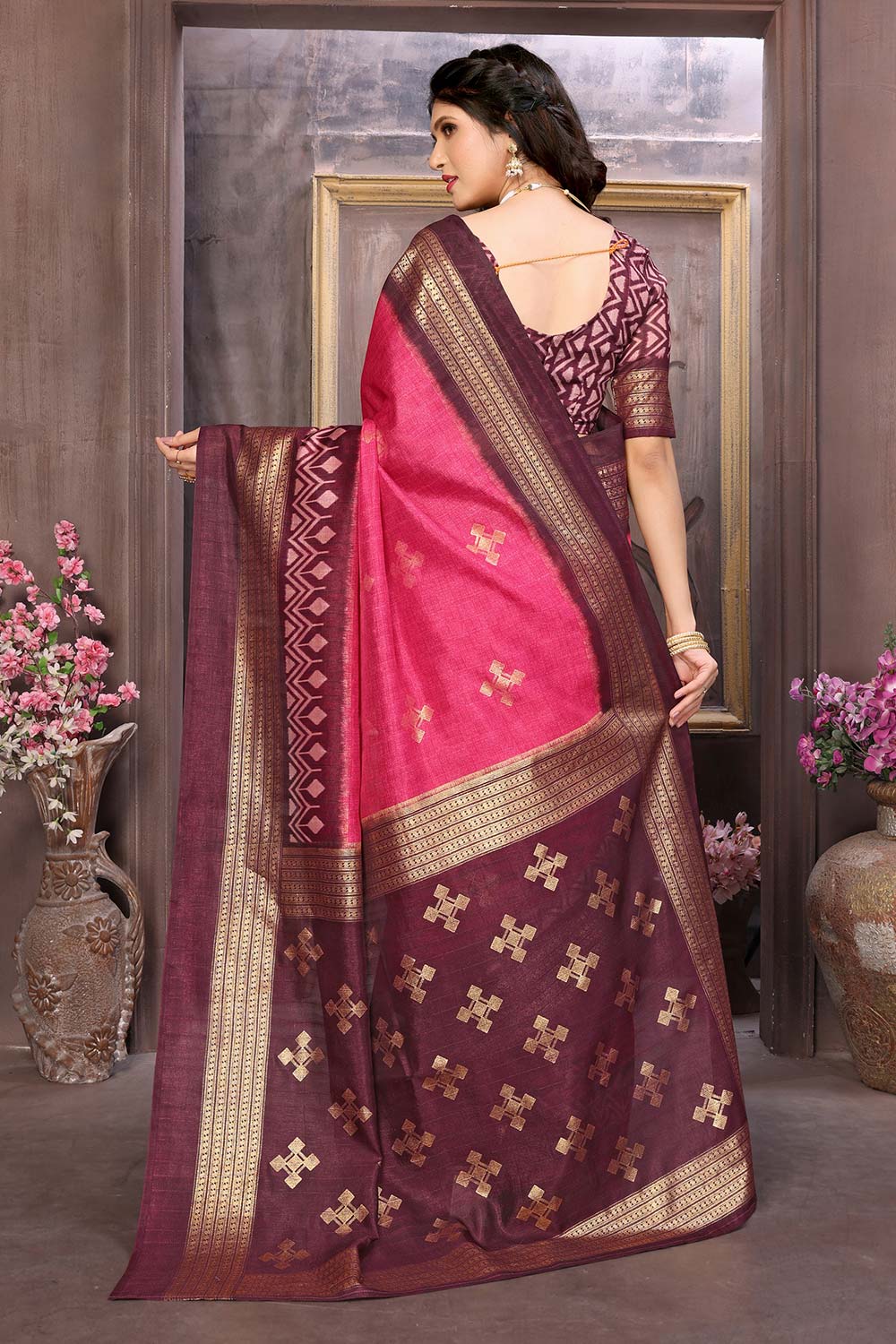 Pink Lemonade Cotton Silk Woven Saree