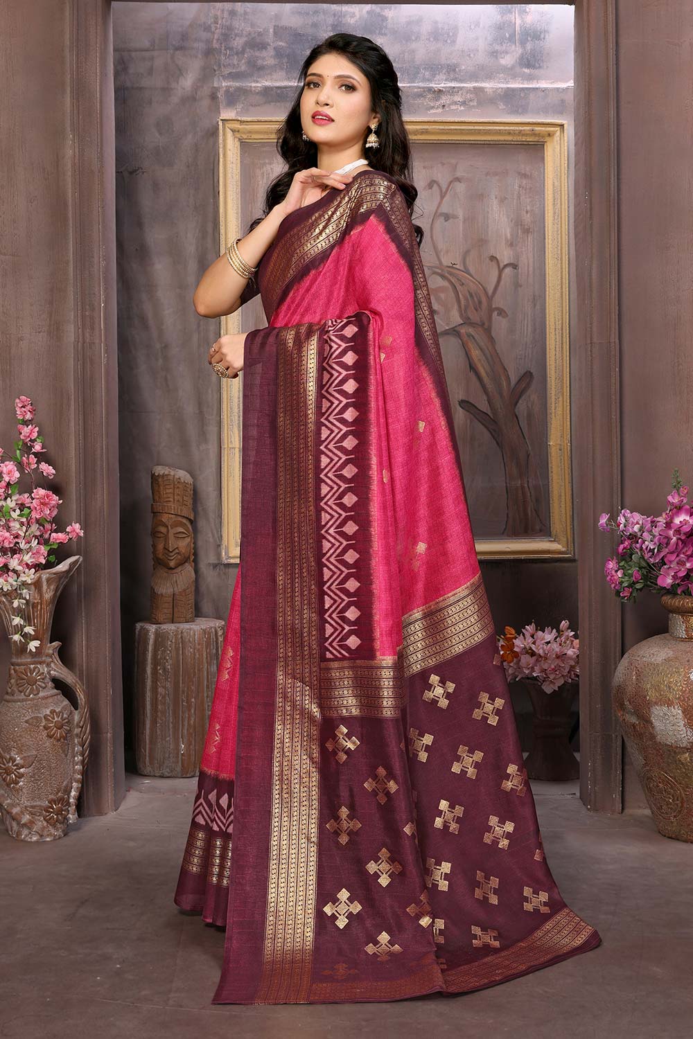 Pink Lemonade Cotton Silk Woven Saree