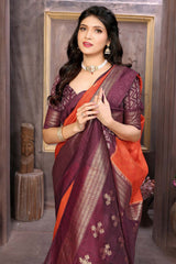 Orange Cotton Silk Woven Saree