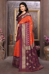 Orange Cotton Silk Woven Saree