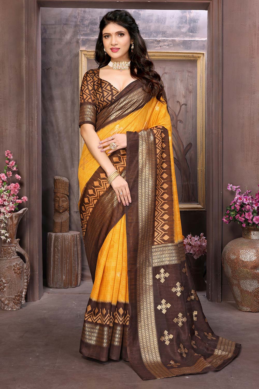 Tahiti Gold Cotton Silk Woven Saree