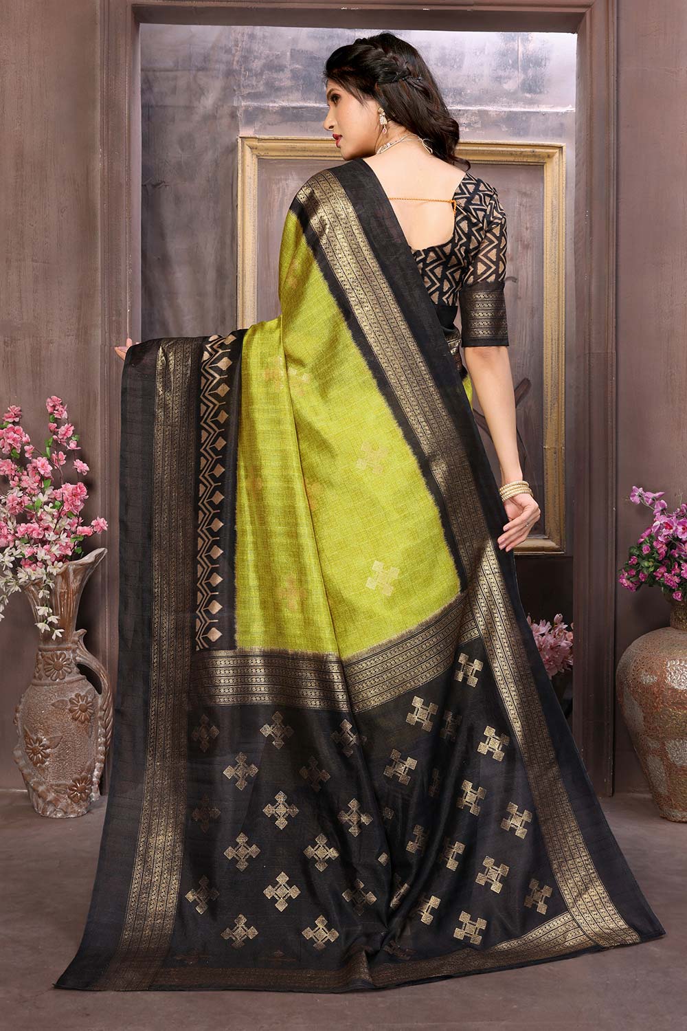 Avocado Green Cotton Silk Woven Saree