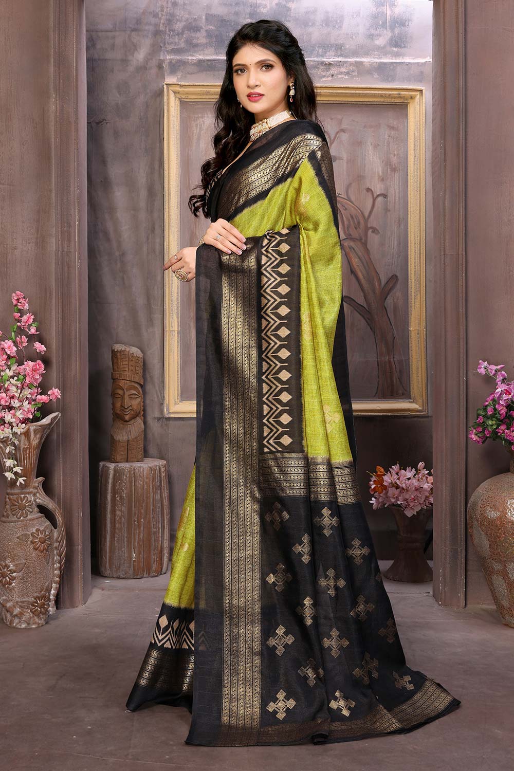 Avocado Green Cotton Silk Woven Saree